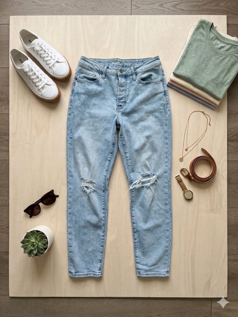 Old Navy High Rise O.G. Straight Distressed Jeans Size 8 Light Wash
